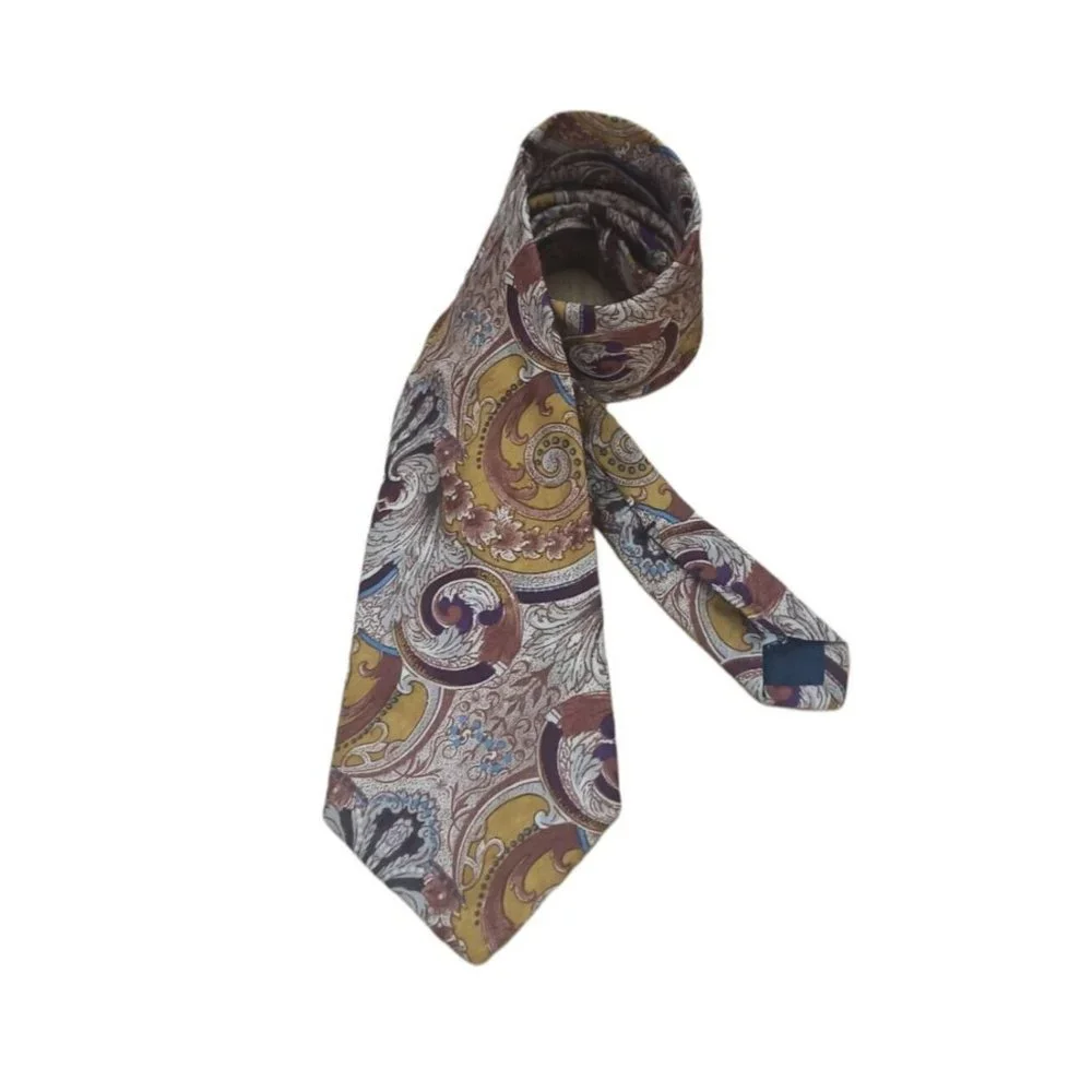 BURBERRYS Brown Paisley Silk Tie HANDMADE USA 60